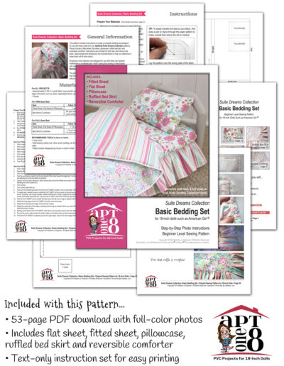 Suite Dreams Collection: Basic Bedding Set sewing pattern for 18-inch doll beds