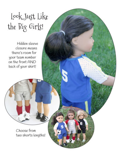 Atta Girl Soccer Uniform sewing pattern designed to fit 18-inch dolls such as American Girl™