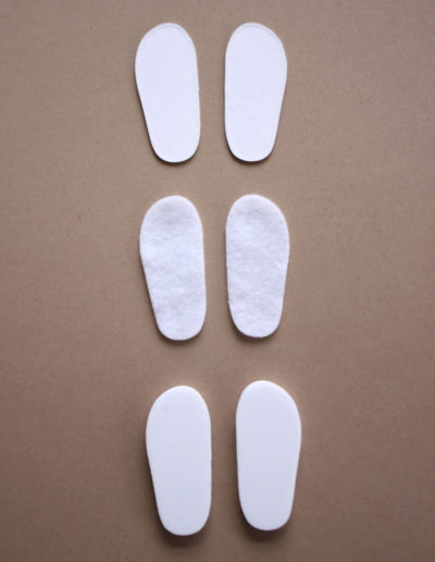 Die-cut soles to make shoes to fit 14.5-inch dolls such as WellieWishers™