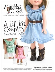 A 'Lil Bit Country: Dress, Top, Skirt & Belt Set Pattern for 14.5-inch dolls such as Wellie Wishers™