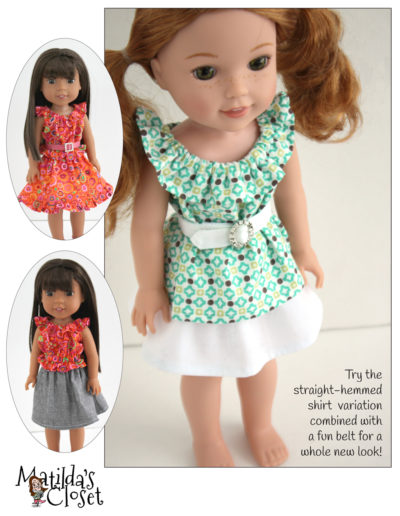 A 'Lil Bit Country: Dress, Top, Skirt & Belt Set sewing pattern for 14.5-inch dolls such as WellieWishers™