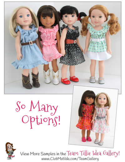 A 'Lil Bit Country: Dress, Top, Skirt & Belt Set sewing pattern for 14.5-inch dolls such as WellieWishers™