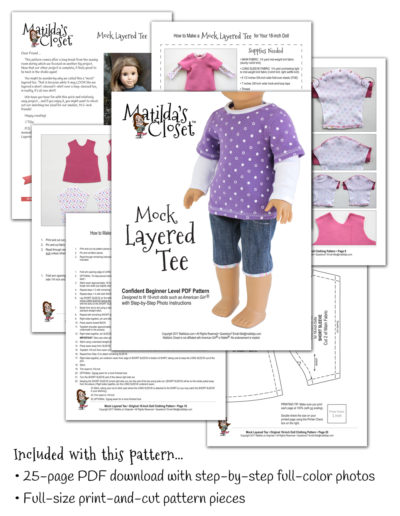 Mock Layered Tee sewing pattern for 18-inch dolls such as American Girl™