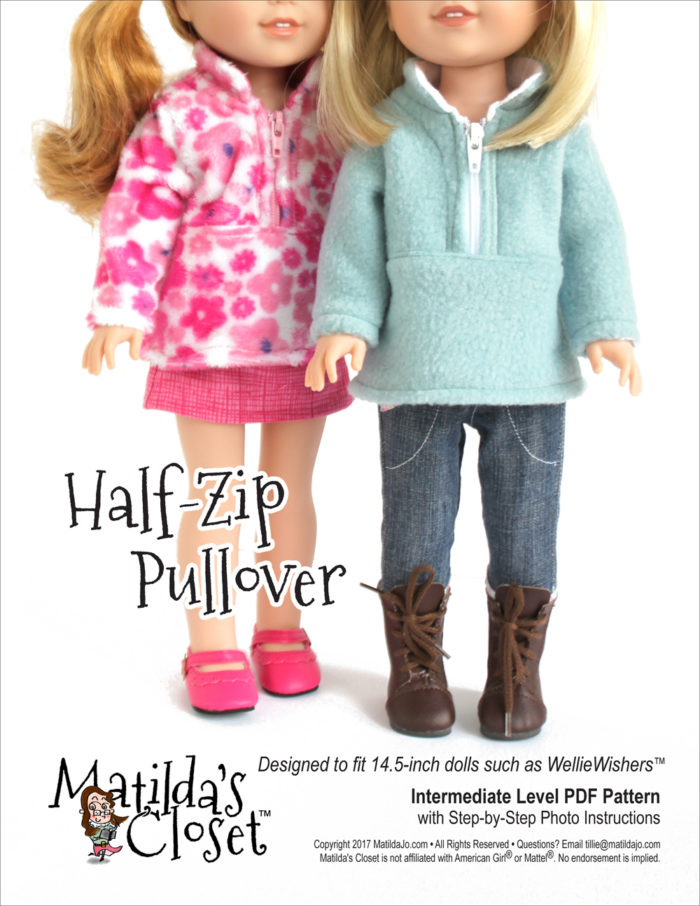 Half-Zip Pullover sewing pattern for 14.5-inch dolls such as WellieWishers™