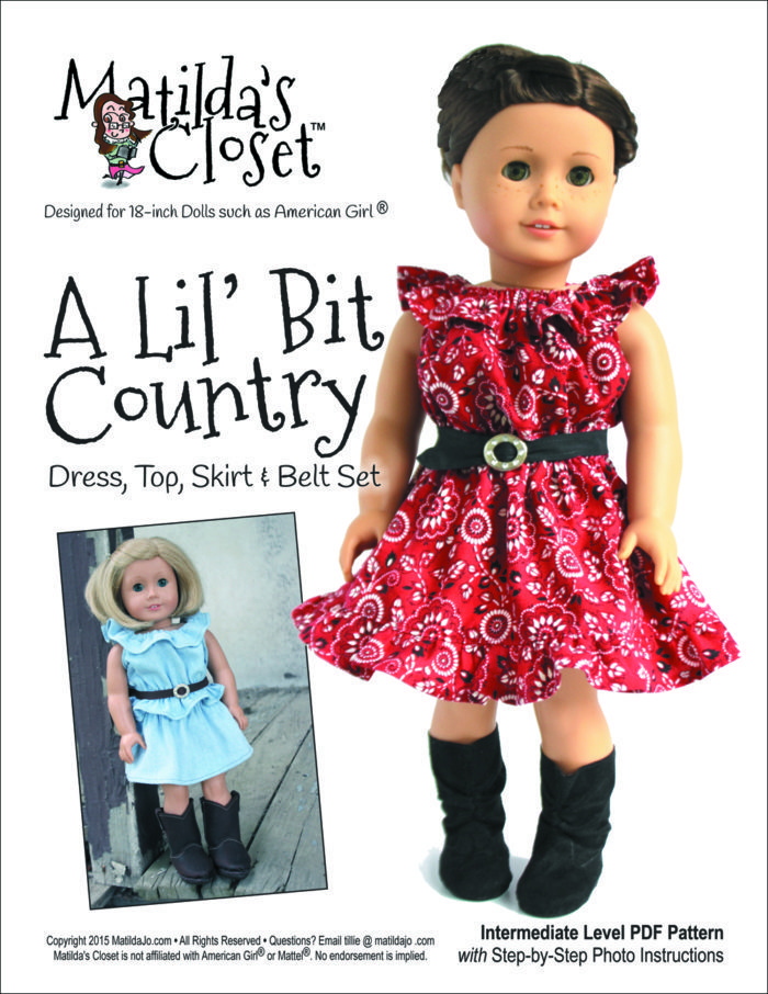 A 'Lil Bit Country: Dress, Top, Skirt & Belt Set Pattern for 18-inch dolls such as American Girl™