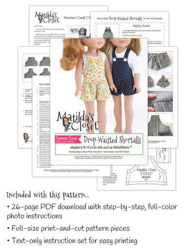 Drop-Waisted Shortalls sewing pattern for 14.5-inch dolls such as WellieWishers™