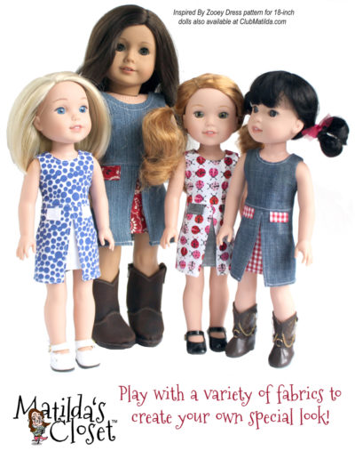 Inspired By Zooey Dress sewing pattern designed to fit 14.5-inch dolls such as WellieWishers™
