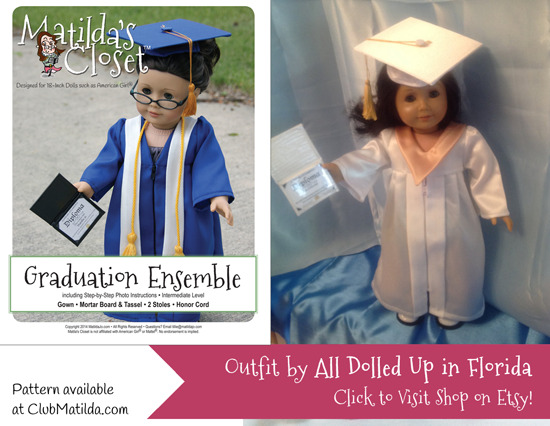 Doll Graduation Gown made using Matilda's Closet sewing pattern