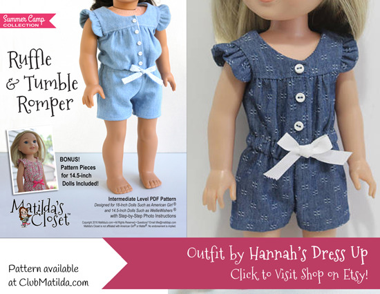 Doll romper made using Matilda's Closet sewing pattern