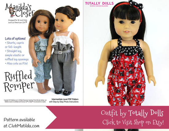 Doll romper made using Matilda's Closet sewing pattern